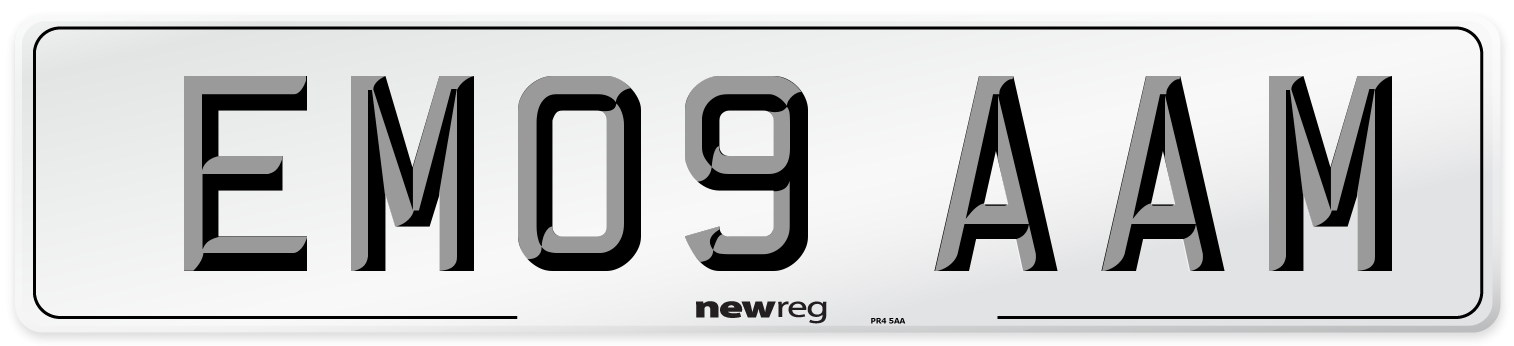 EM09 AAM Number Plate from New Reg